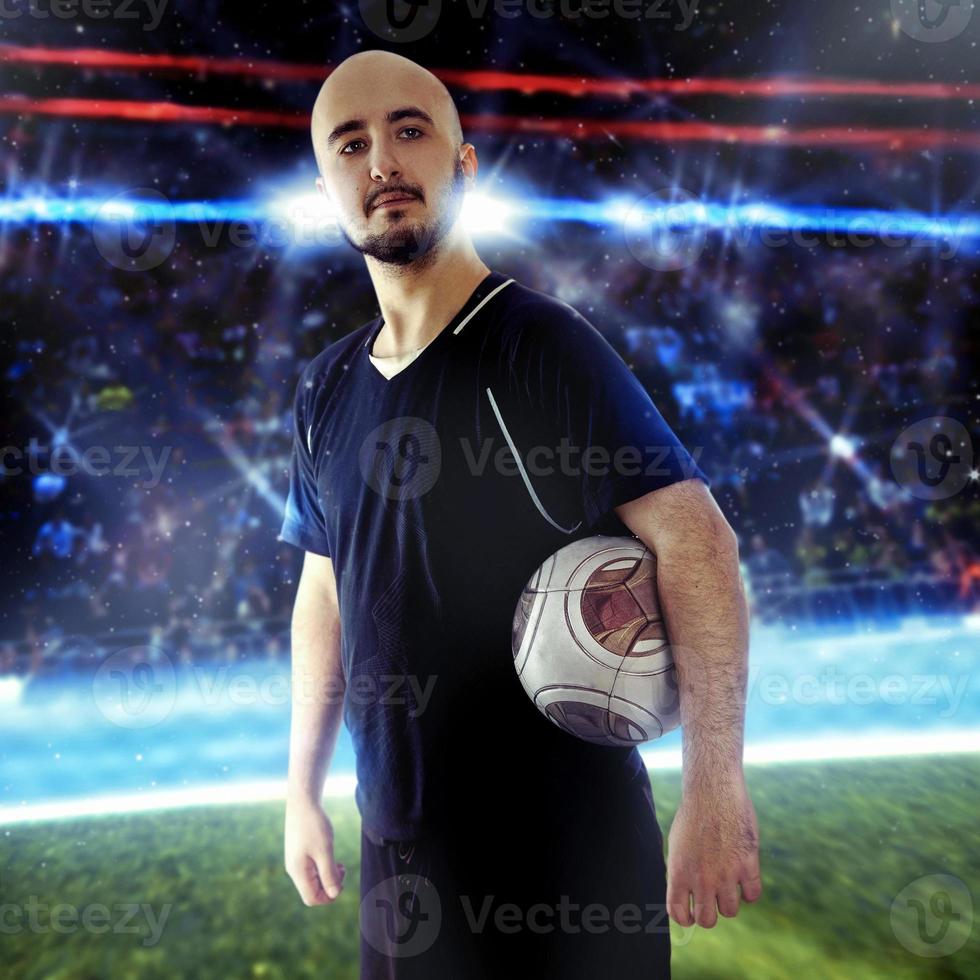 Square portrait of football player with a ball photo
