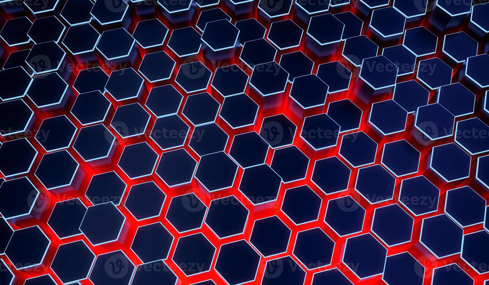Abstract Hexagon Futuristic Surface With Red Neon Light. 3D rendering illustration photo