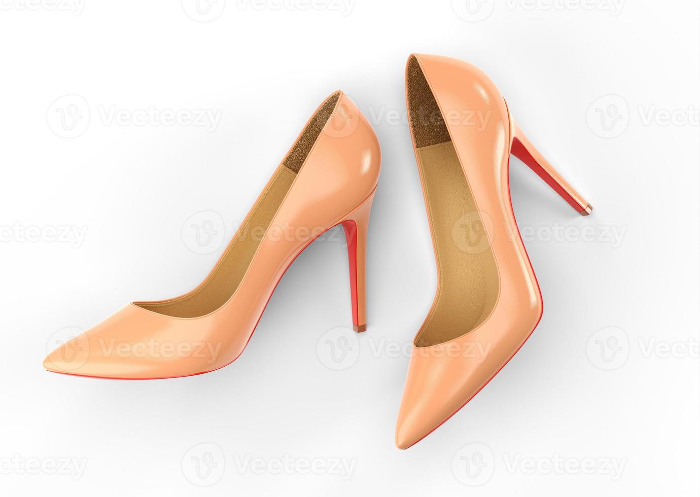 Women's beige shoes with red soles isolated on a white background. Top view. 3D rendering illustration. photo