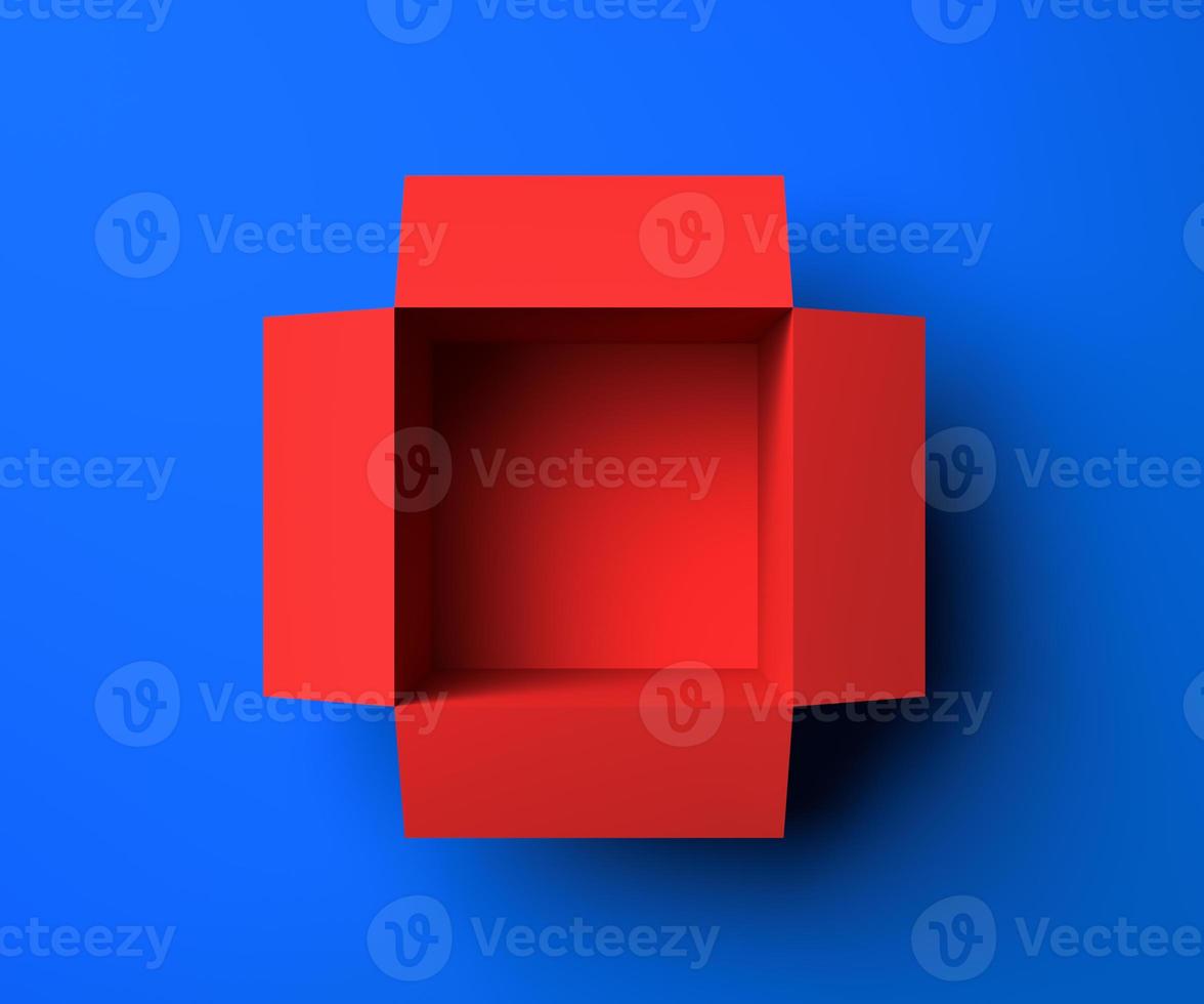 Red box on a blue background. 3D rendering illustration. photo