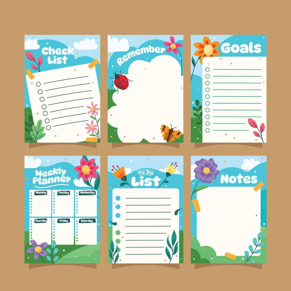 Spring Theme Journal Page and Table Template vector