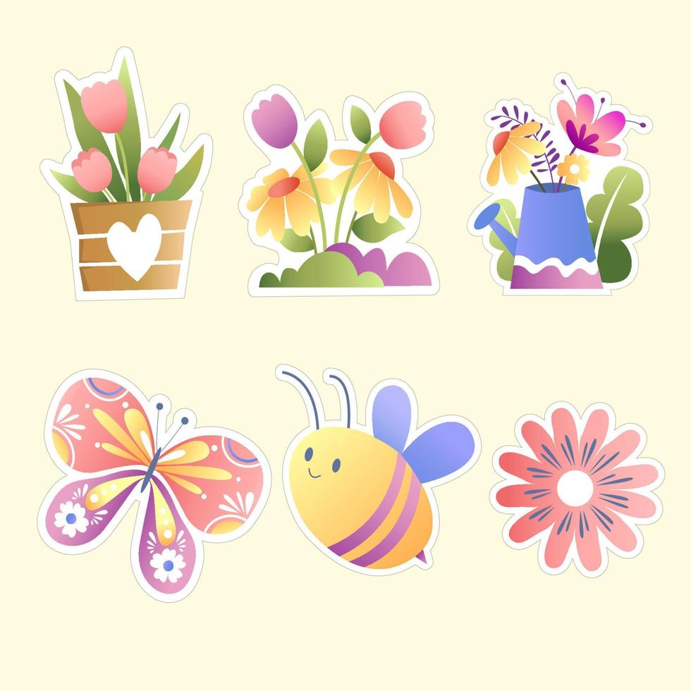 Spring Themed Sticker Set vector