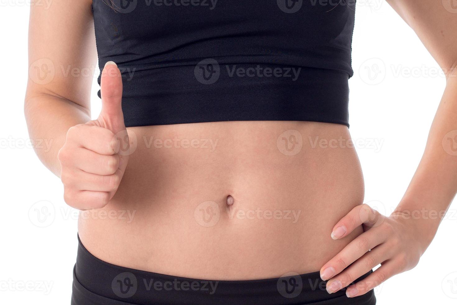 tummy young slim girl that shows a close-up of  class photo