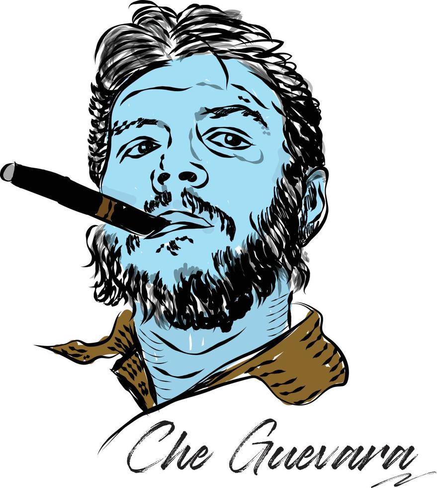 Ernesto Che Guevara. Hand-drawn portrait in sketch style. Vector illustration isolated on white background.