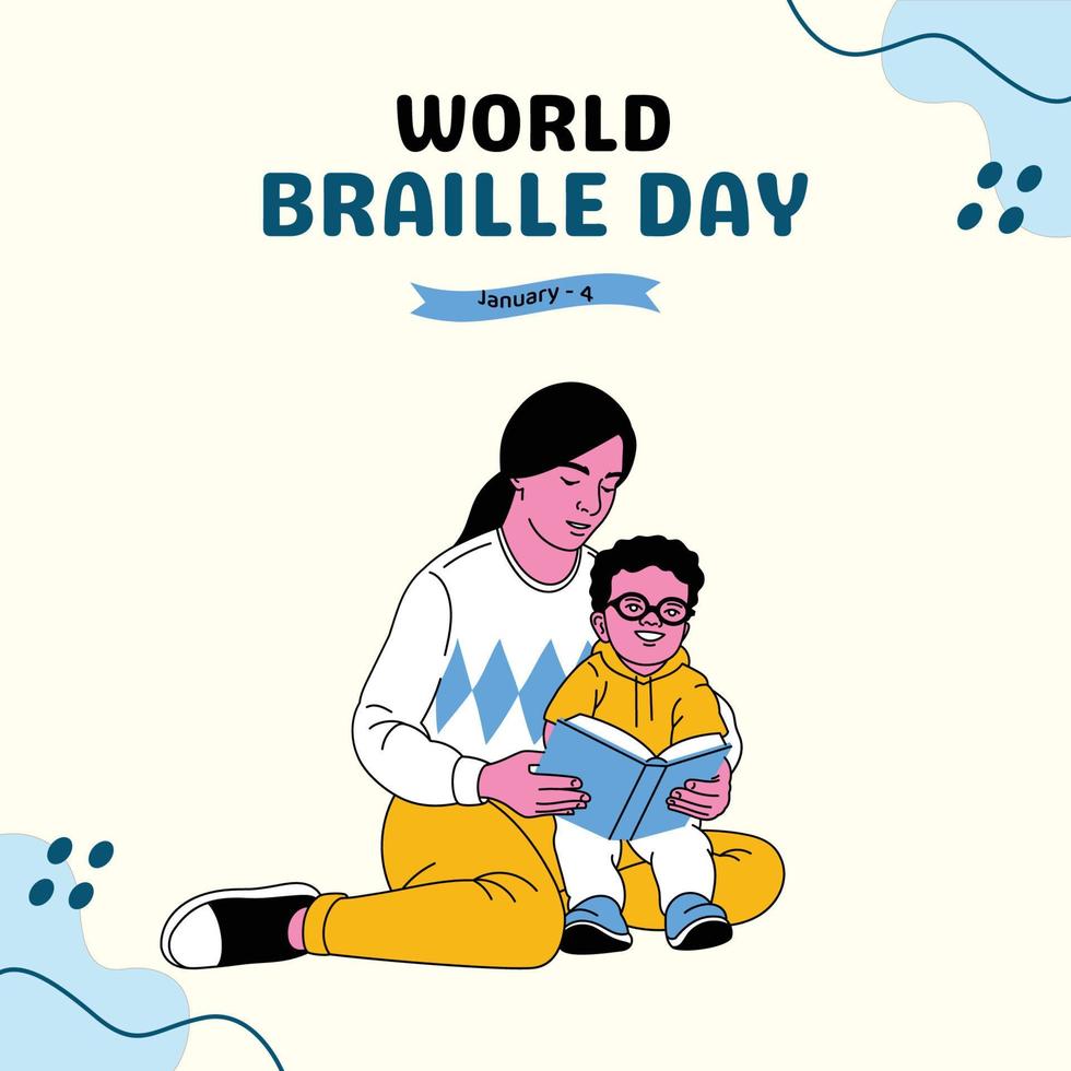 día mundial del braille. niños ciegos felices leyendo algo en braille. ilustración vectorial de fondo blanco. 4 de enero vector