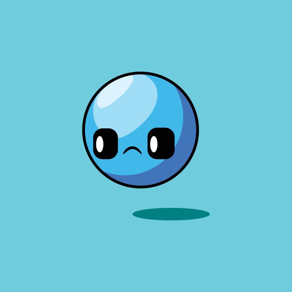 vector de icono de bola azul triste, dibujos animados simples adorables, cara linda sobre fondo azul