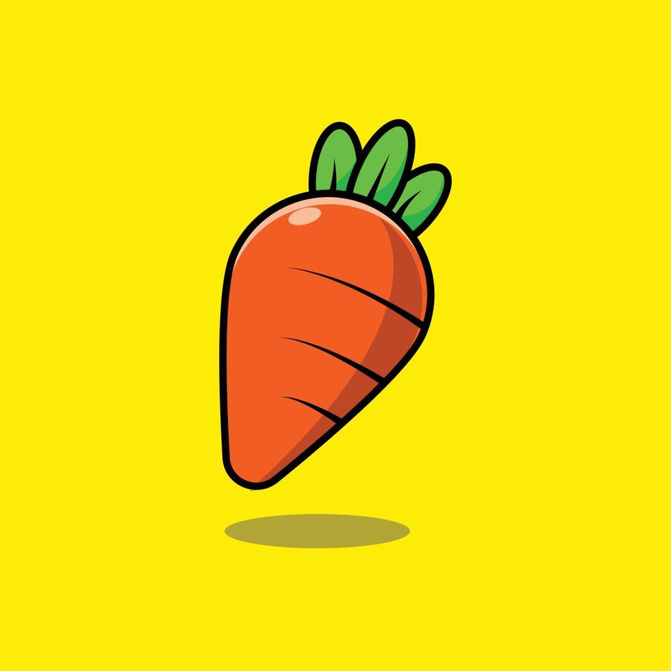 Cute carrot cartoon vector isolated on yellow background