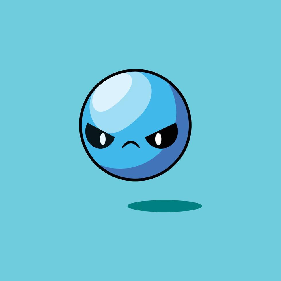 icono de bola azul enojado, vector simple adorable, cara linda sobre fondo azul