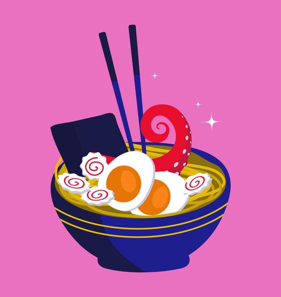 Bowl of Japanese ramen noodles vector illustration