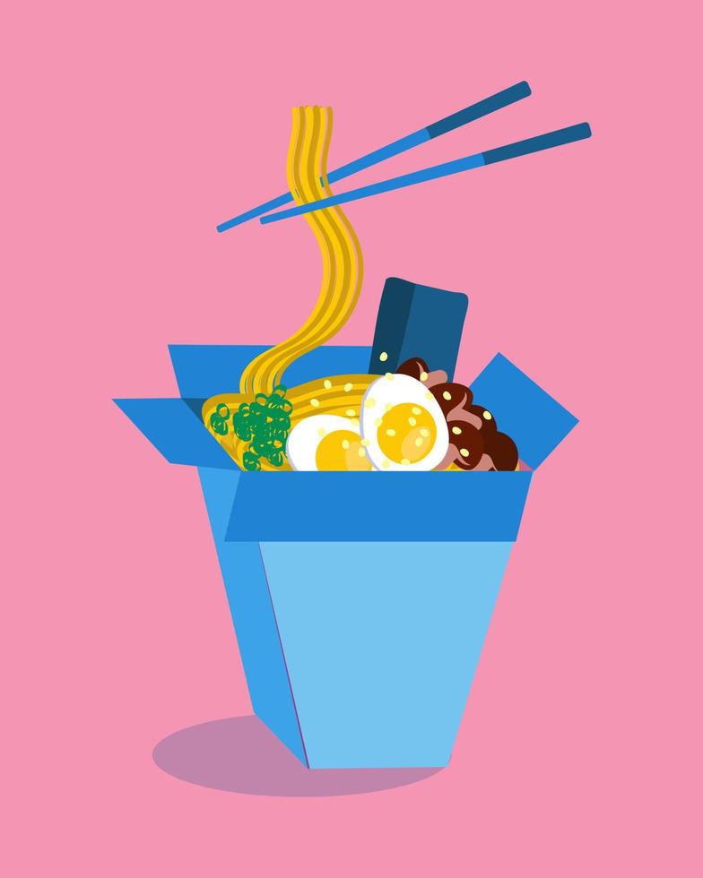 Caja de fideos comida rápida asiática tradicional ilustración vectorial vector