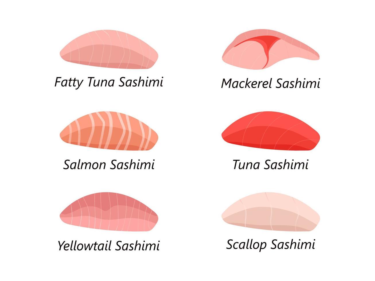 Set of various sashimi slices vector illustration