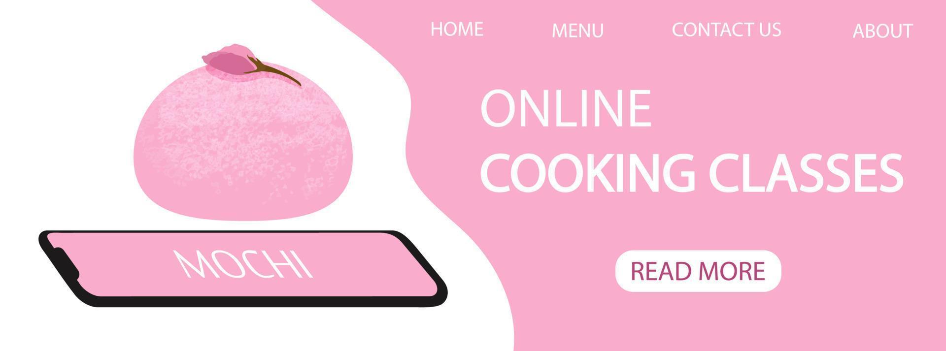 Online cooking classes landing page template with Mochi vector illustration