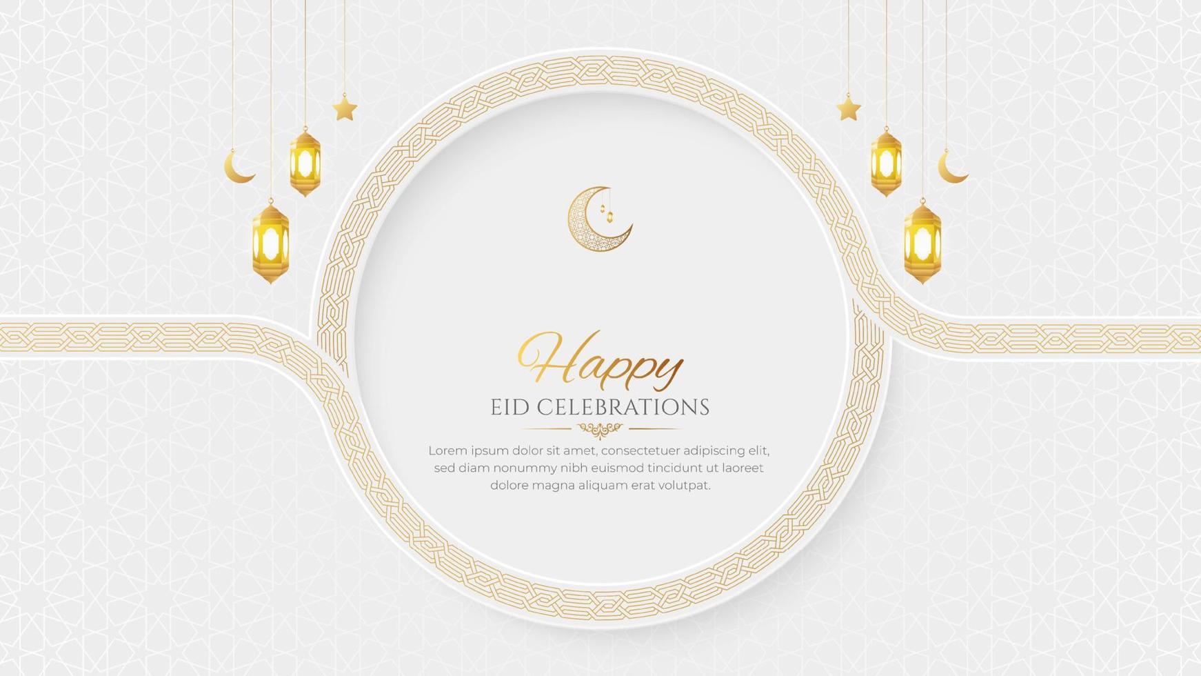 fondo ornamental islámico eid mubarak con marco de borde de estilo árabe y linternas vector