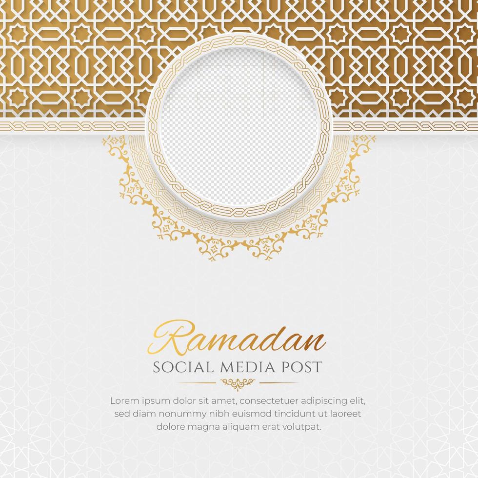 ramadan kareem publicación de redes sociales islámicas de lujo dorado con patrón de estilo árabe y marco de fotos vector