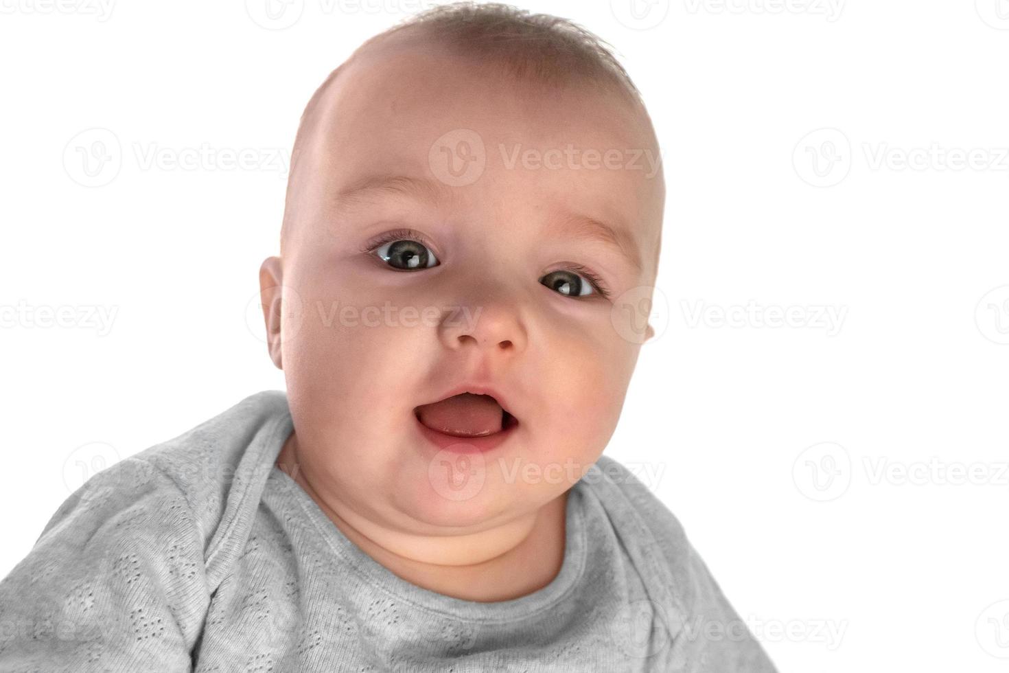 emotional baby girl isolated on white background photo