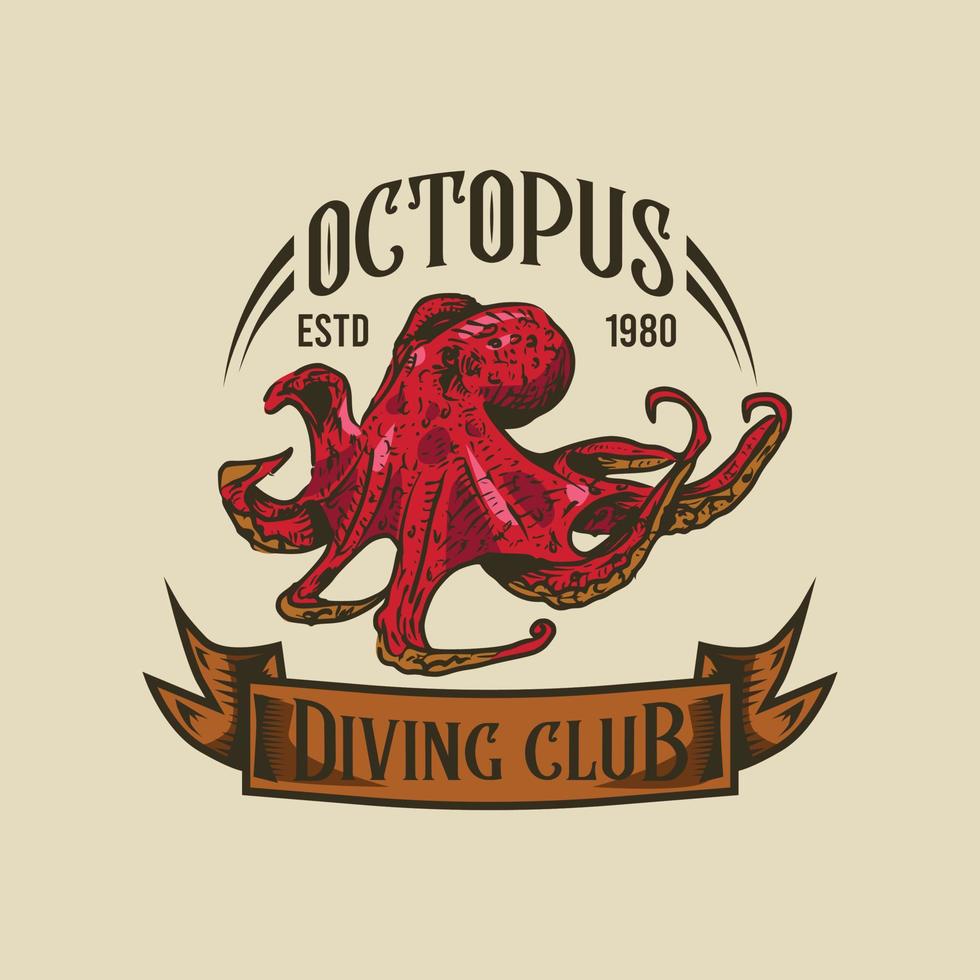 Octopus Diving Club with Vintage Style Logo vector