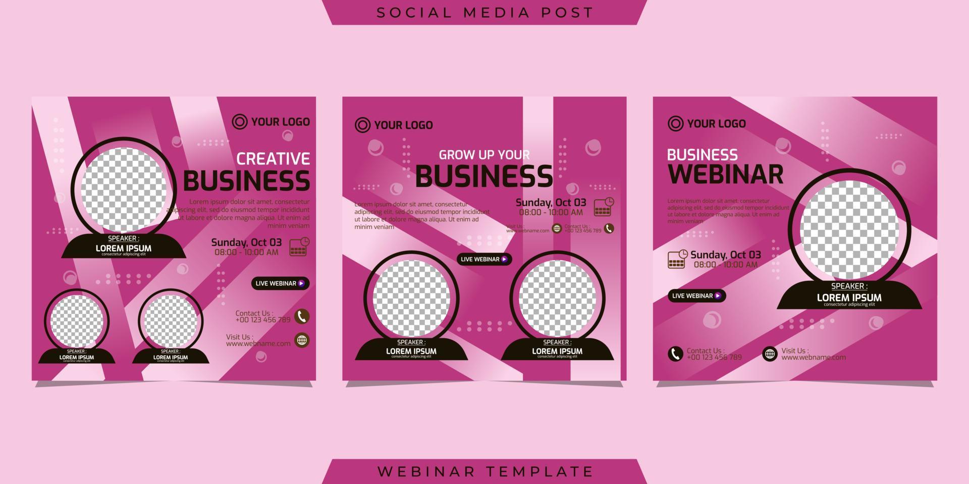 Creative design collection of social media post post templates. Great for business webinar, marketing webinar, online class program, etc. vector