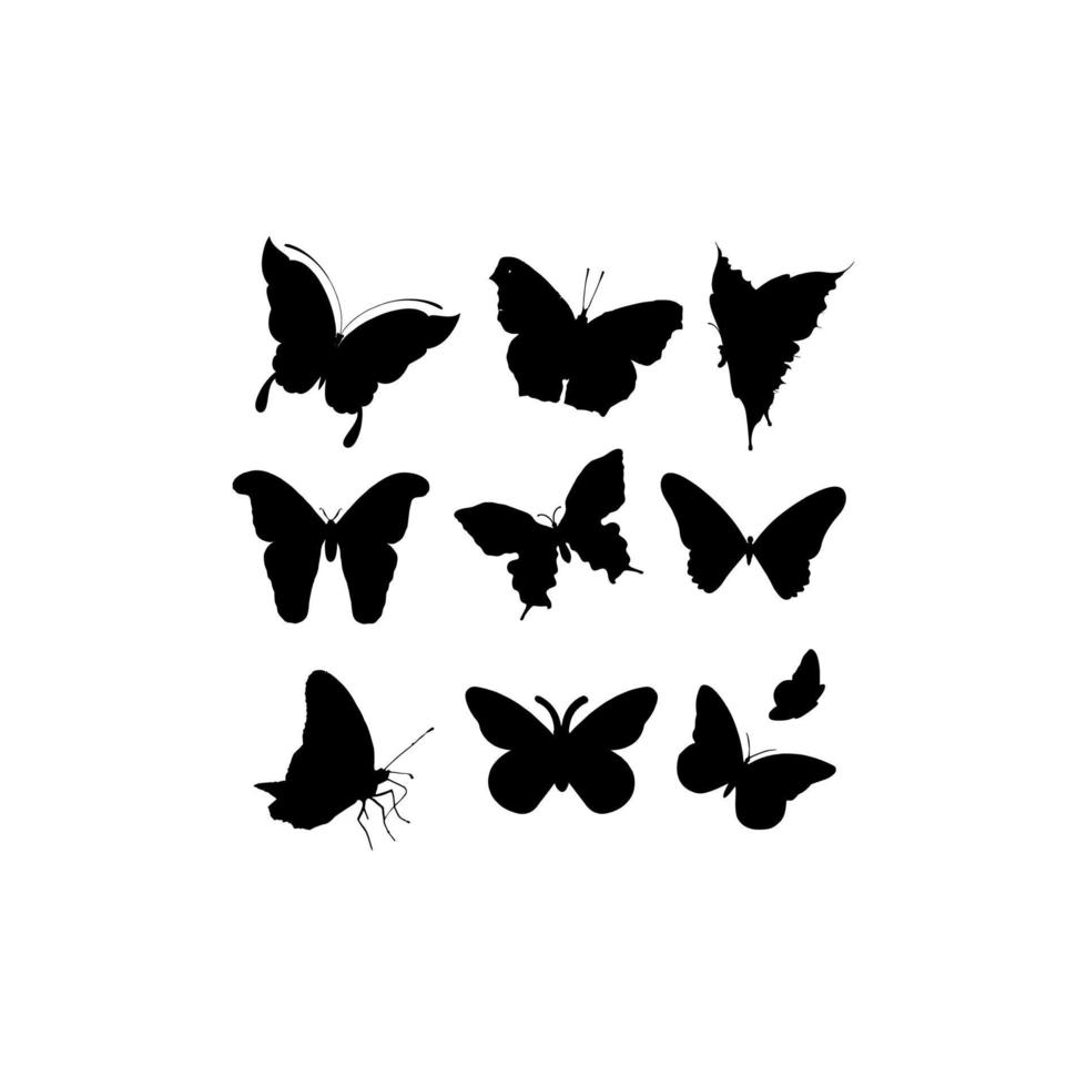 flying butterfly set silhouette icon vector