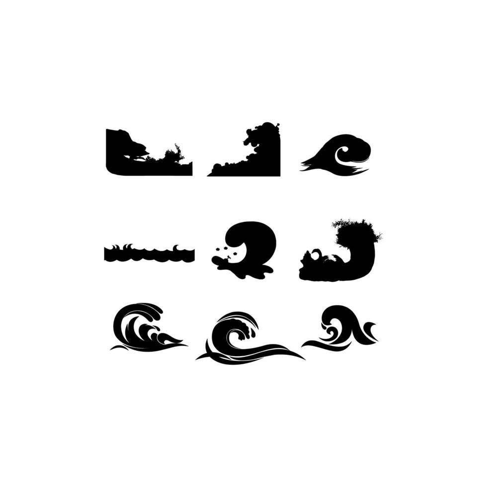 wave sea set silhouette creative design vector