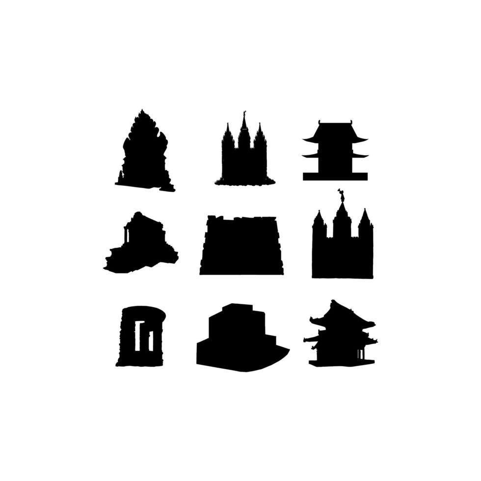 icono de conjunto de silueta de edificio de templo vector