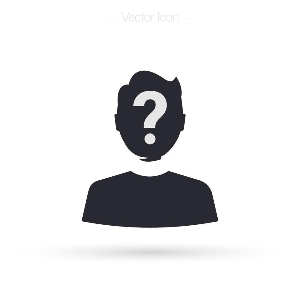 Anonymity icon. User silhouette with question mark. Unknown person. Isolated vector illustration