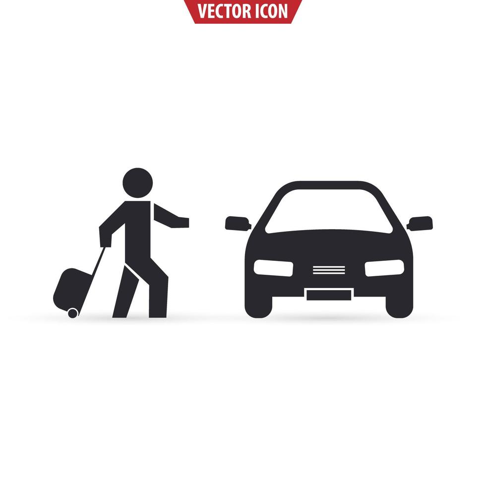 Passenger Towing Rolling Bag Icon. Traveling by car. Isolated vector illustration