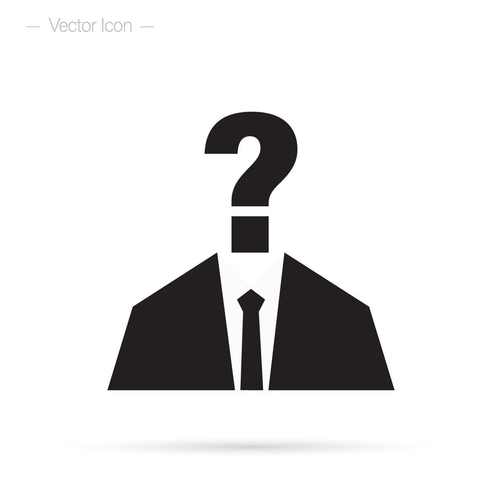 Anonymity icon. User silhouette with question mark. Unknown person. Isolated vector illustration