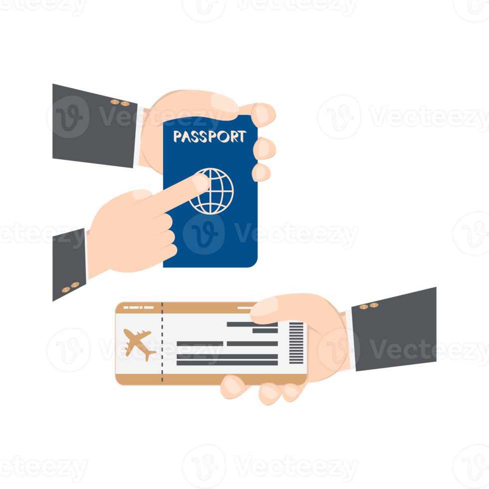 hand- Holding vliegtuig ticket en paspoort png