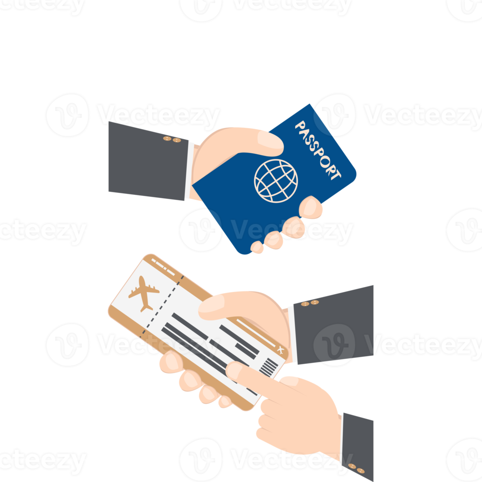 hand- Holding vliegtuig ticket en paspoort png