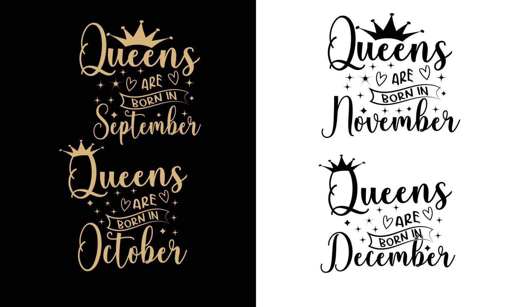 Queens Birthday design Bundles. September to December- woman birthday shirt. vector
