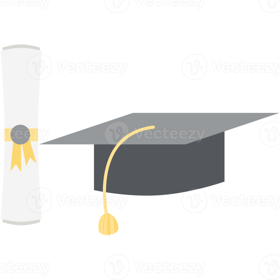 chapéu de formatura com rolo de certificado de diploma png