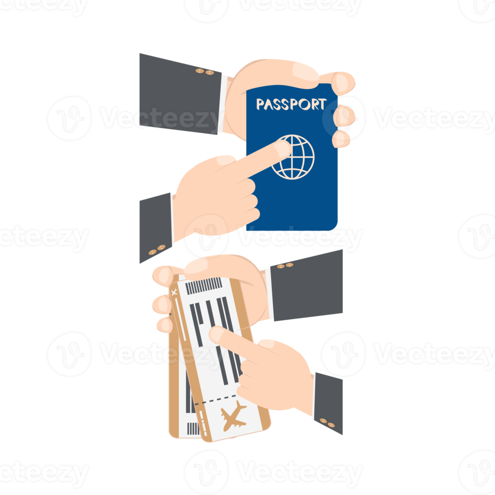 hand- Holding vliegtuig ticket en paspoort png