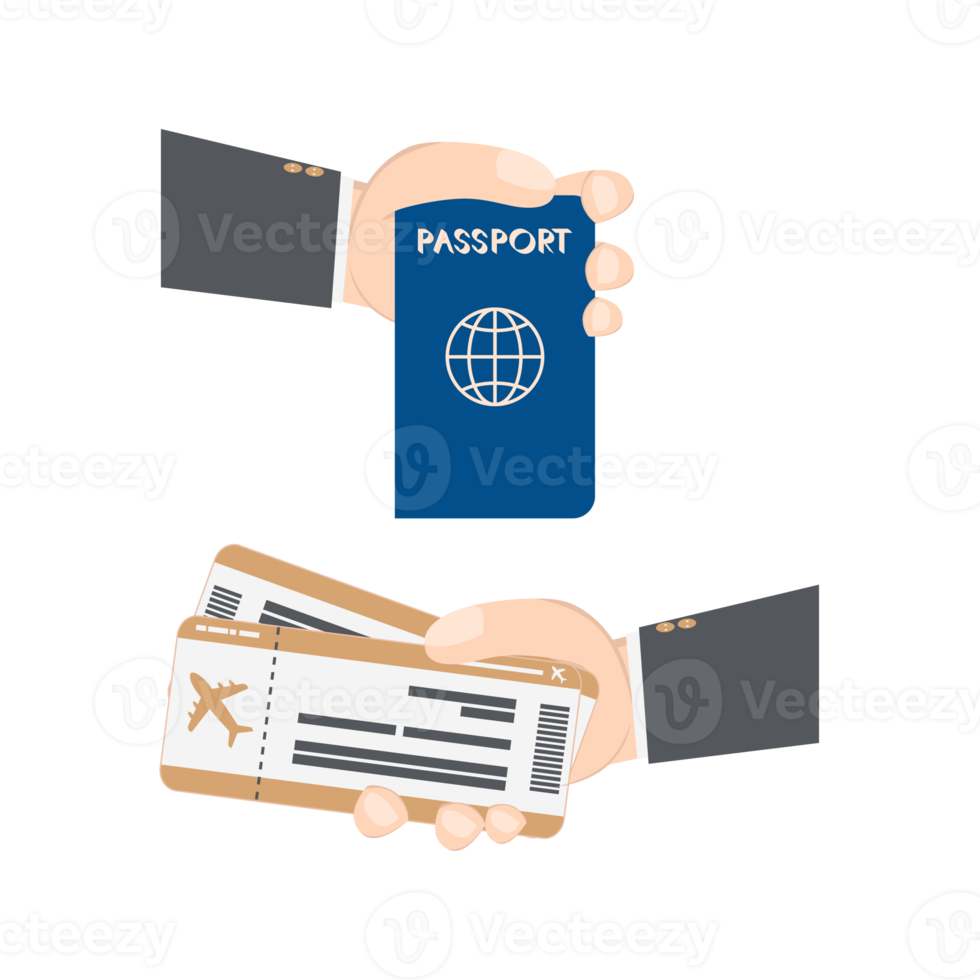 hand holding airplane ticket and passport png