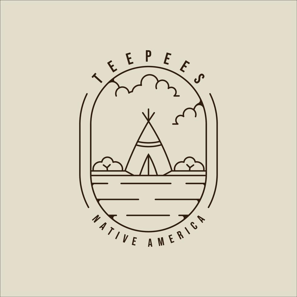 teepees line art logo vector illustration template icon graphic design. traditional indian camp sign or symbol for adventure and wanderlust with badge emblem and typography concept