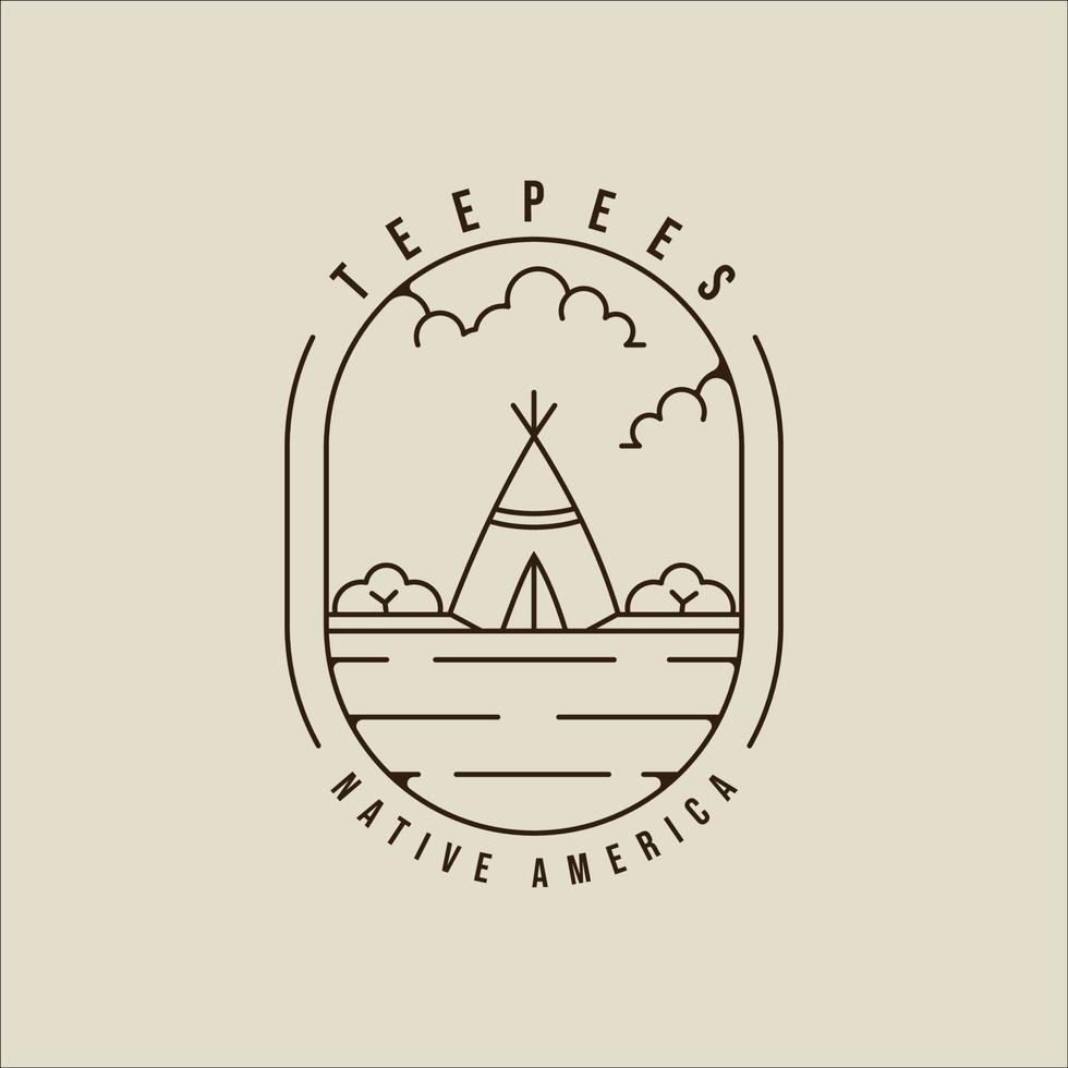 tipis line art logo vector ilustración plantilla icono diseño gráfico. signo o símbolo tradicional de campamento indio para la aventura y la pasión por los viajes con el emblema de la insignia y el concepto de tipografía