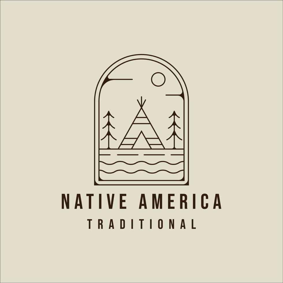 teepees indian line art logo vector simple minimalist illustration template icon graphic design. traditional indian camp sign or symbol for adventure and wanderlust with badge emblem  concept