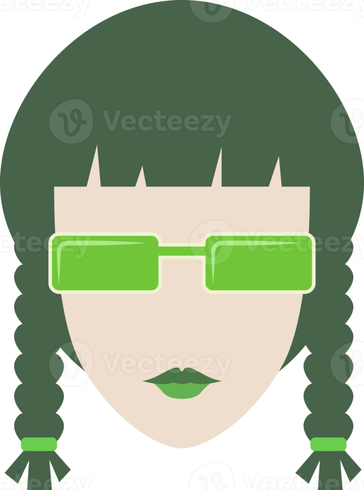 Girl in sunglasses. Hipster girl with colorful hair and glasses. For avatar, logo, icon, web, print, media and other. PNG with transparent background.