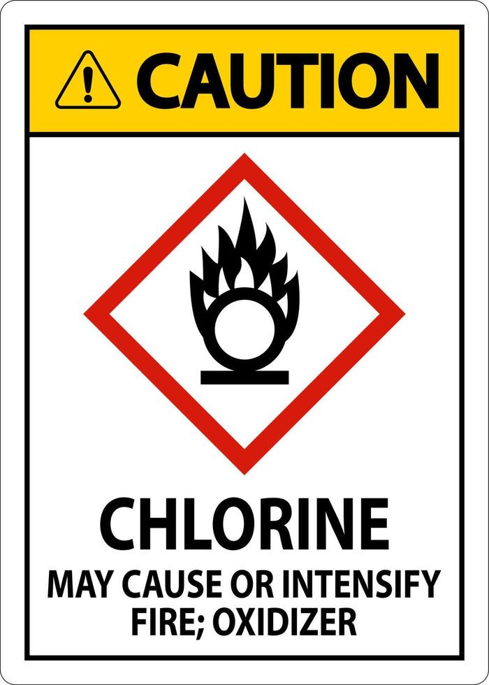 Caution Chlorine May Cause Or Intensify Fire GHS Sign vector