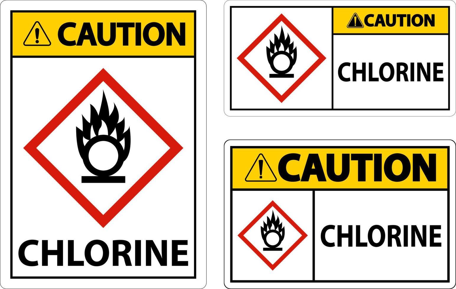 Caution Chlorine Oxidizer GHS Sign On White Background vector