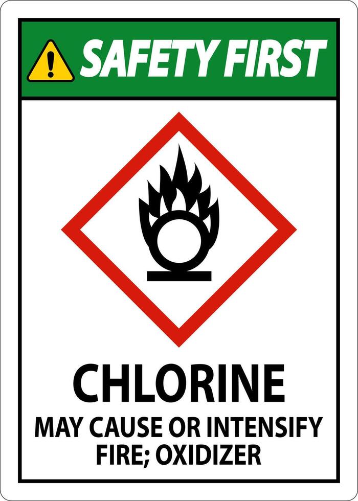 Safety First Chlorine May Cause Or Intensify Fire GHS Sign vector