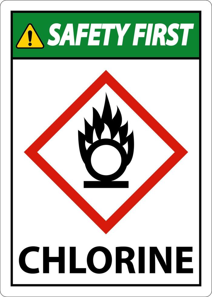 Safety First Chlorine Oxidizer GHS Sign On White Background vector