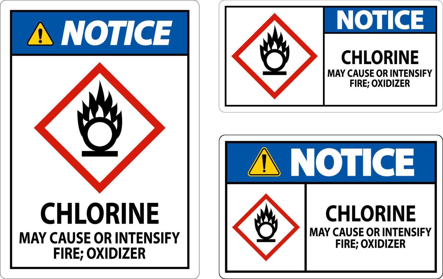 Notice Chlorine May Cause Or Intensify Fire GHS Sign vector