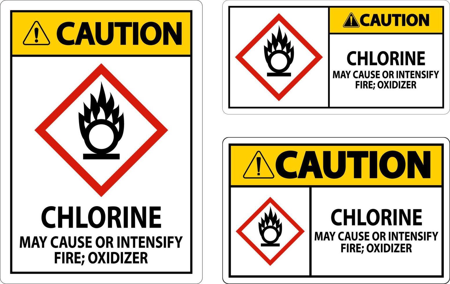 Caution Chlorine May Cause Or Intensify Fire GHS Sign vector