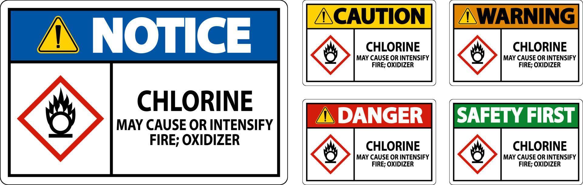 peligro el cloro puede causar o intensificar el signo de fuego ghs vector
