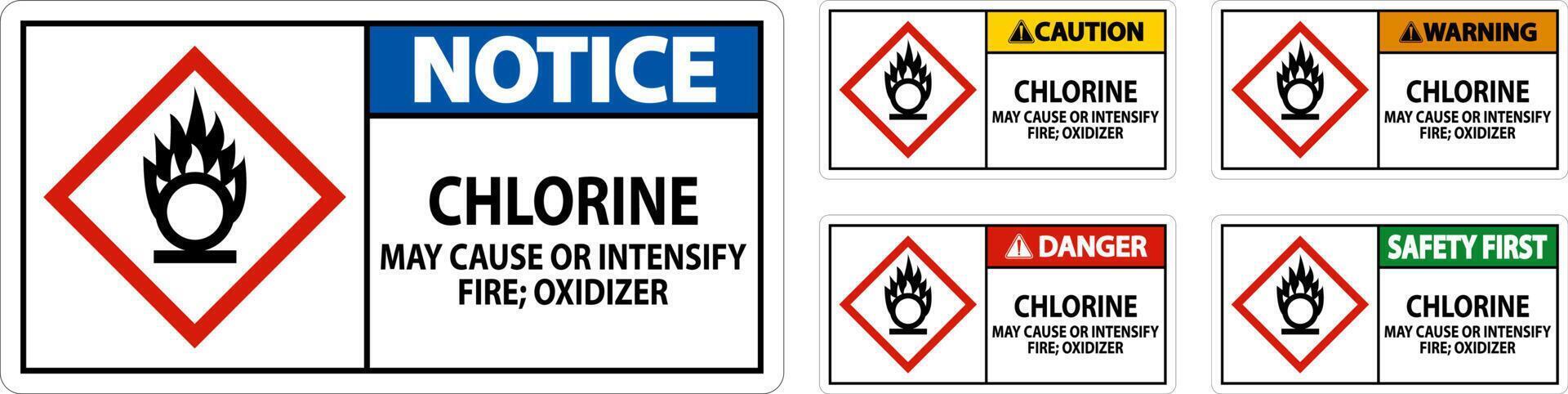 Danger Chlorine May Cause Or Intensify Fire GHS Sign vector