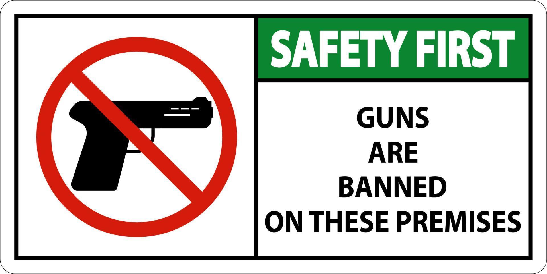 Safety First Prohibition sign guns, No guns sign On White Background vector