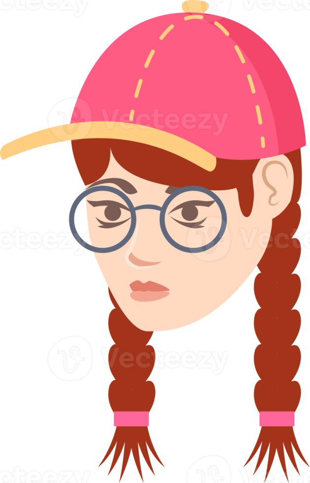 Girl illustration with hat and glasses. PNG with transparent background.