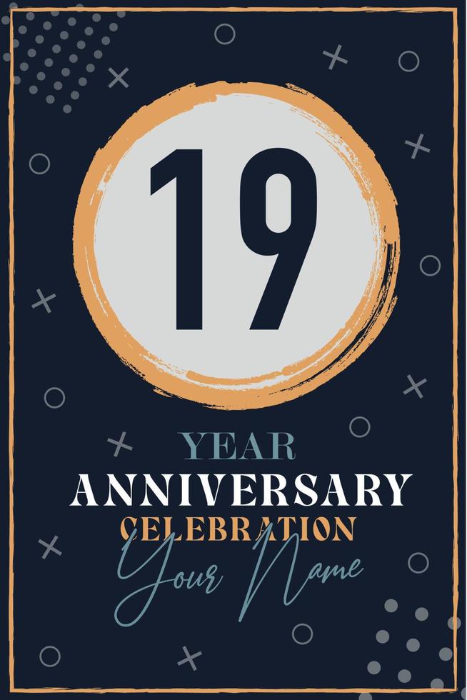 Tarjeta de invitación de aniversario de 19 años. plantilla de celebración elementos de diseño moderno fondo azul oscuro - ilustración vectorial vector