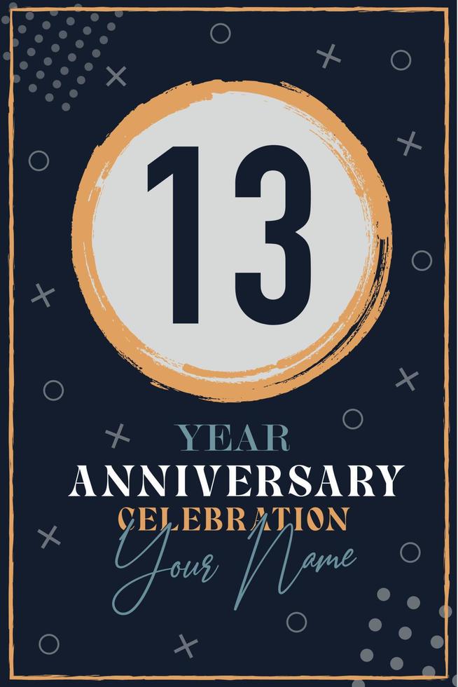 Tarjeta de invitación de aniversario de 13 años. plantilla de celebración elementos de diseño moderno fondo azul oscuro - ilustración vectorial vector