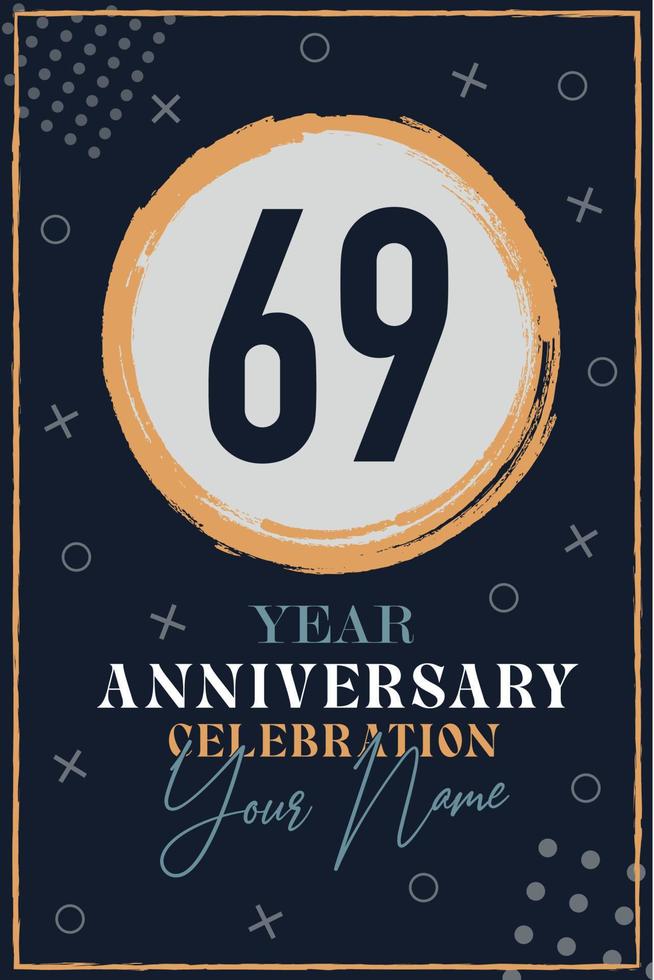 Tarjeta de invitación de aniversario de 69 años. plantilla de celebración elementos de diseño moderno fondo azul oscuro - ilustración vectorial vector